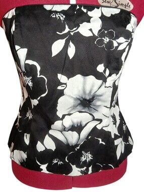 White House Black Market WHBM Pleated Floral Black Bustier Corset Size 12